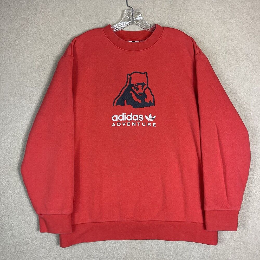 Adidas Originals Sweater Mens Large Red Adventure Sweatshirt Pullover Adult